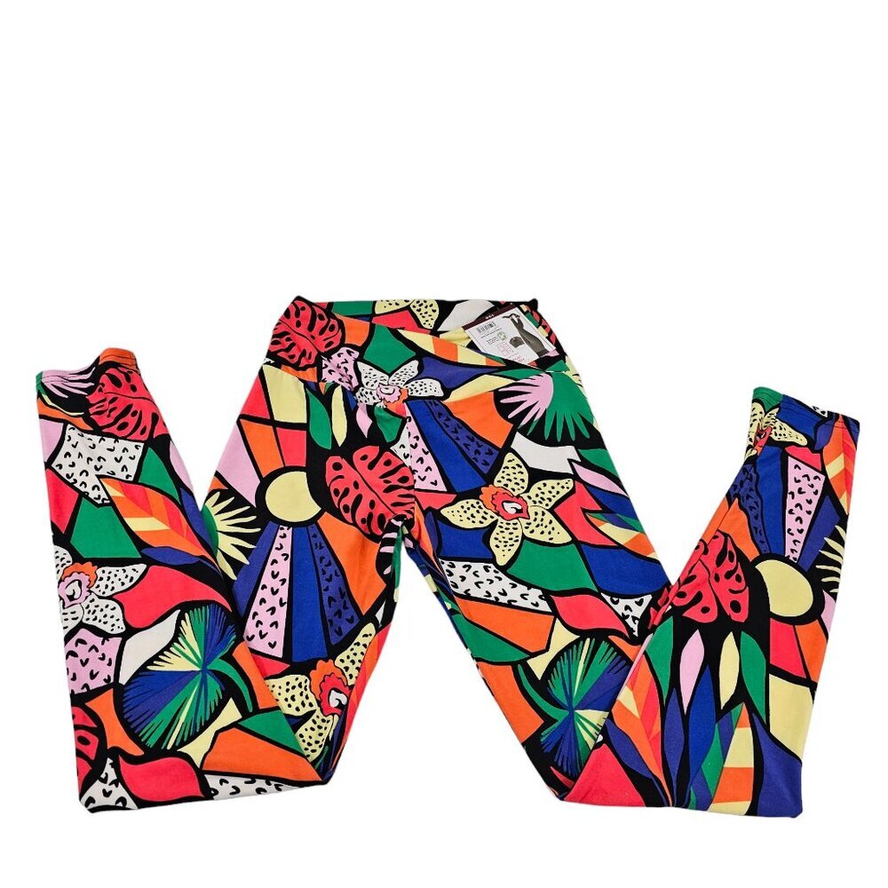 No Boundaries Sueded Tropical Print Crossover Waist Ankle Leggings - SM Or LG